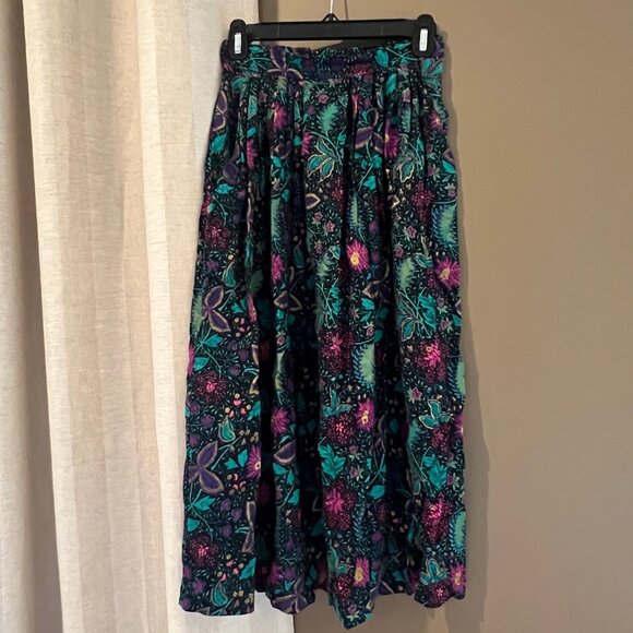 Synari Vintage 90's Green & Purple Floral Midi Skirt< Size Small - Picture 1 of 10